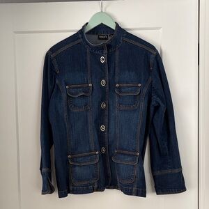 Chico's Dark Blue Jean Jacket with Button Details